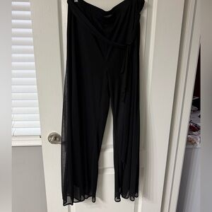 Laura Petites Black Chiffon Overlay Pants | Size 14P | Wide Leg Elegant Evening